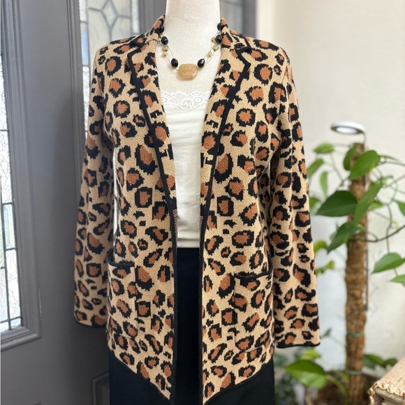 Talbots Sweaters - Talbots Wool Blend Leopard Print Open Front Sweater Blazer